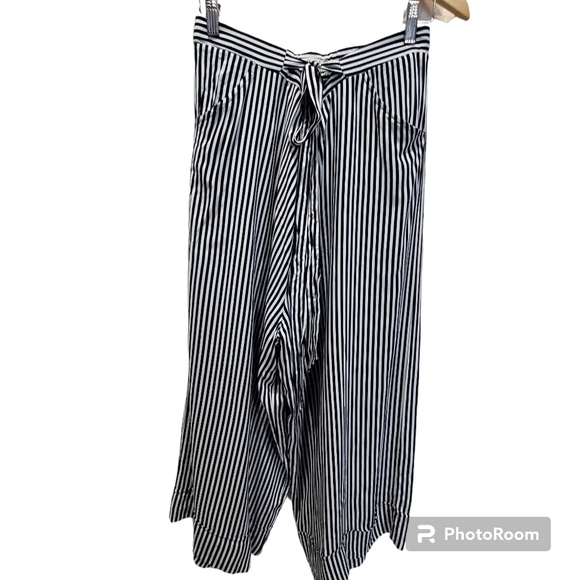 C.O.C 3XL Black White Stripes Wide Leg Drawstring Pant Boho Beachy Vacation - Picture 1 of 7